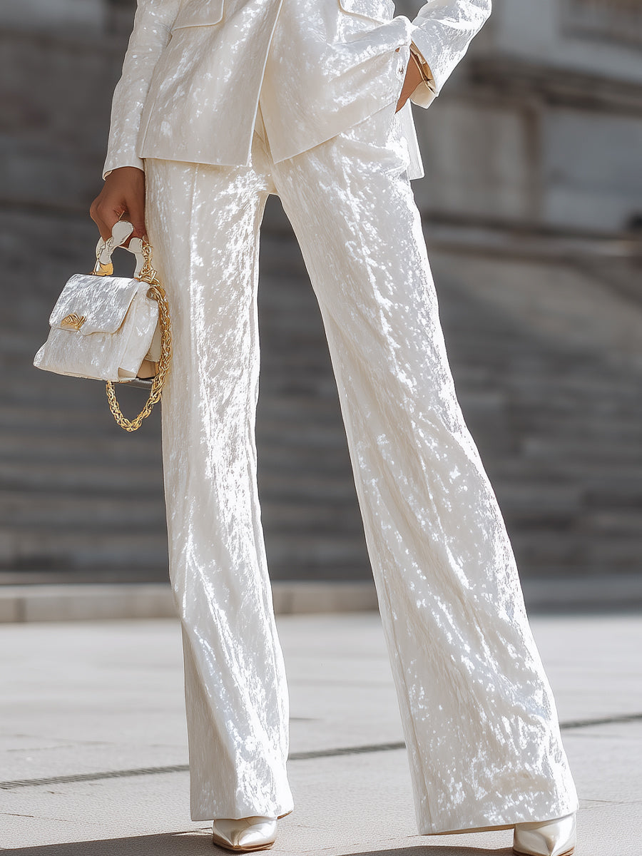 Tailored Textured Blazer Set With Wide-Leg Pants