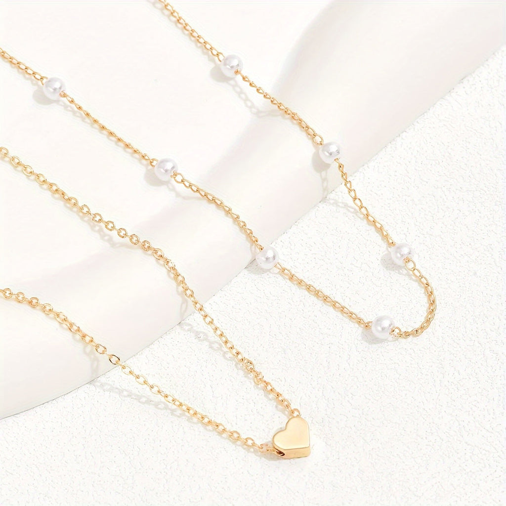 Nerida | 2-Piece Heart-Shaped Faux Pearl Necklace Set