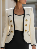 Three-Piece Set Contrast Trim Gold-Button Blazer Suit Set