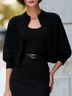 Knit Cardigan And Belted Sleeveless Bodycon Dress Two-Piece Set