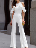 Cold-Shoulder Ruffled Wide-Leg Jumpsuit