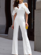 Cold-Shoulder Ruffled Wide-Leg Jumpsuit