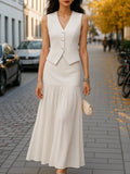Pearl Button Vest And Maxi Skirt Two-Piece Set