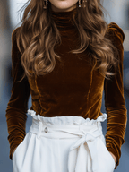 Burnt Caramel Velvet Turtleneck Top