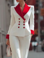 Bold Red And White Double-Breasted Suit Set By Mooyius