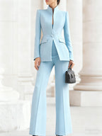 Sophisticated  High-Collar Blazer & Wide-Leg Trousers Set