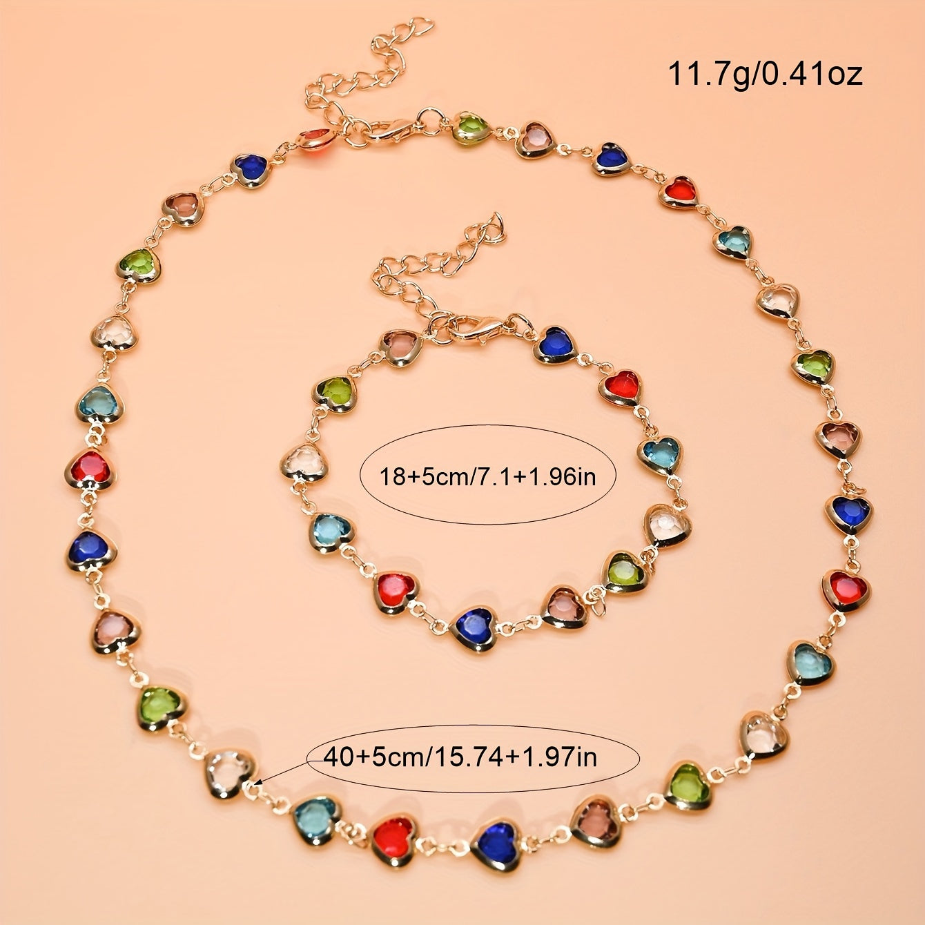 Donatella | Stylish Candy-Colored Hearts Necklace + Bracelet Set