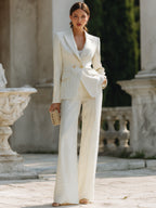 Tailored Pinstripe Blazer Set With Wide-Leg Pants