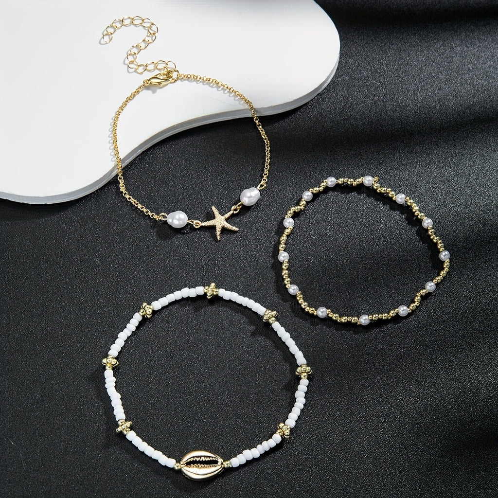 Tahlia | 3-Piece Beaded Beach Anklet Set