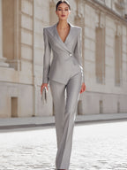 Sleek Light Gray Single-Breasted Blazer Suit Set