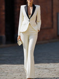 Ivory Tuxedo Suit Set With Black Satin Lapels