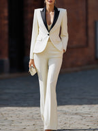 Ivory Tuxedo Suit Set With Black Satin Lapels