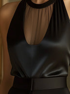 Satin Sheer Panel Halter Top