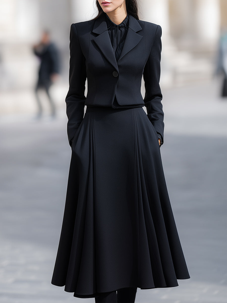 Tailored Blazer & Midi Skirt Set With Structured Elegance