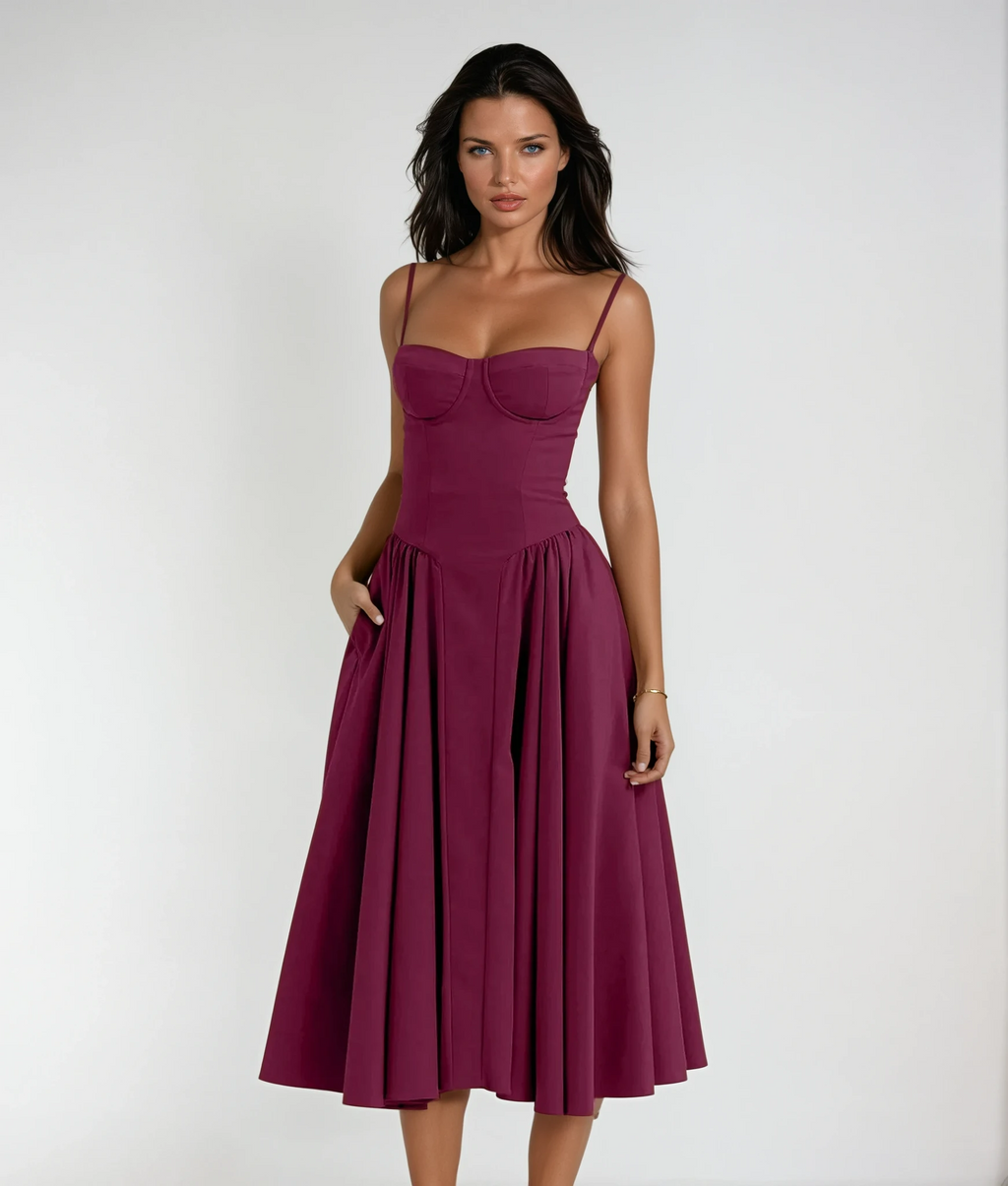 Odette Cute Corset Cocktail Midi Dress