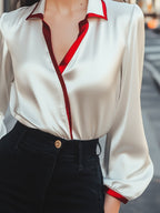 Contrast Collar Satin Blouse