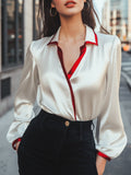 Contrast Collar Satin Blouse