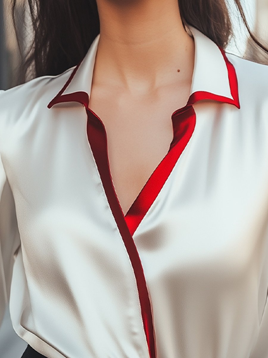 Contrast Collar Satin Blouse
