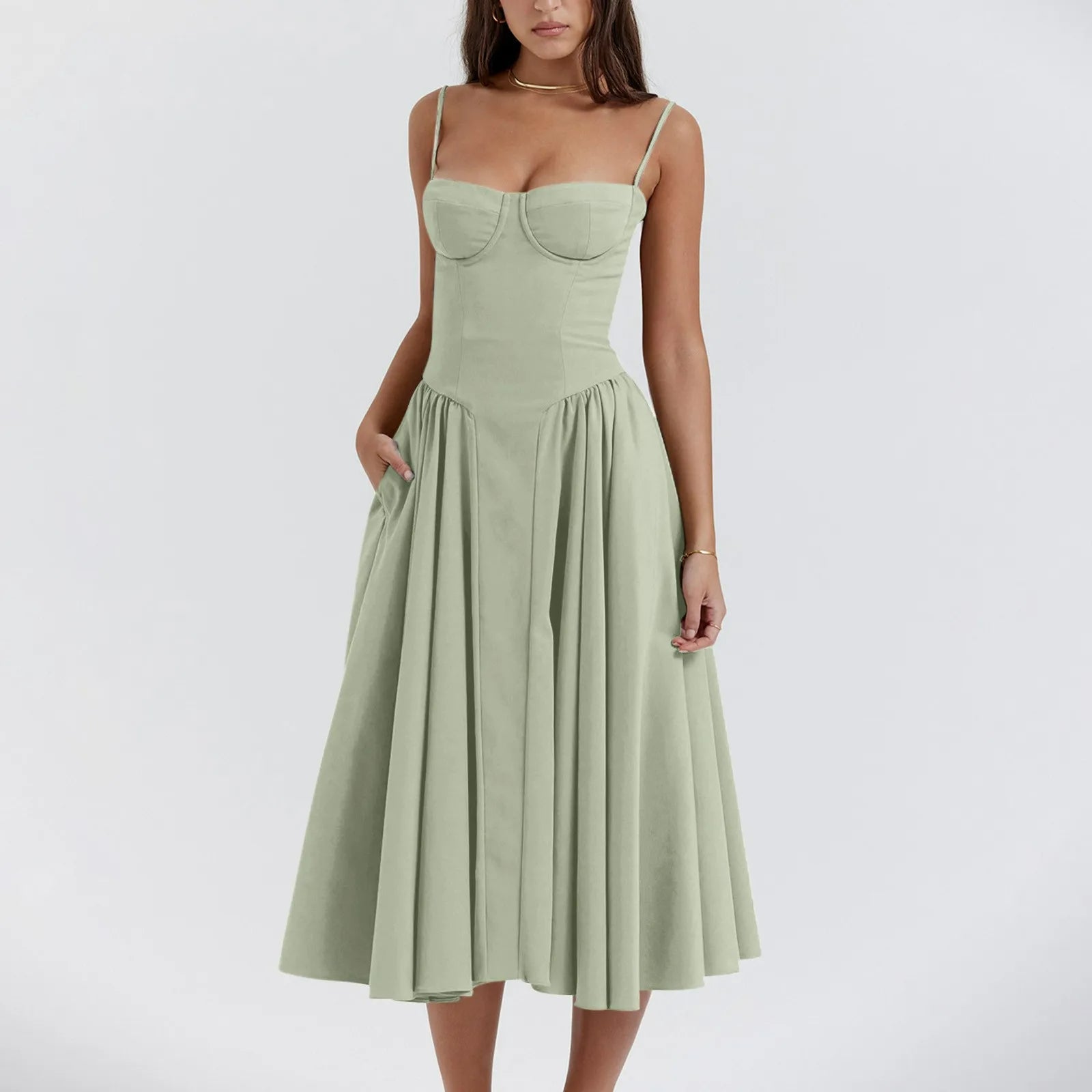 Odette Cute Corset Cocktail Midi Dress