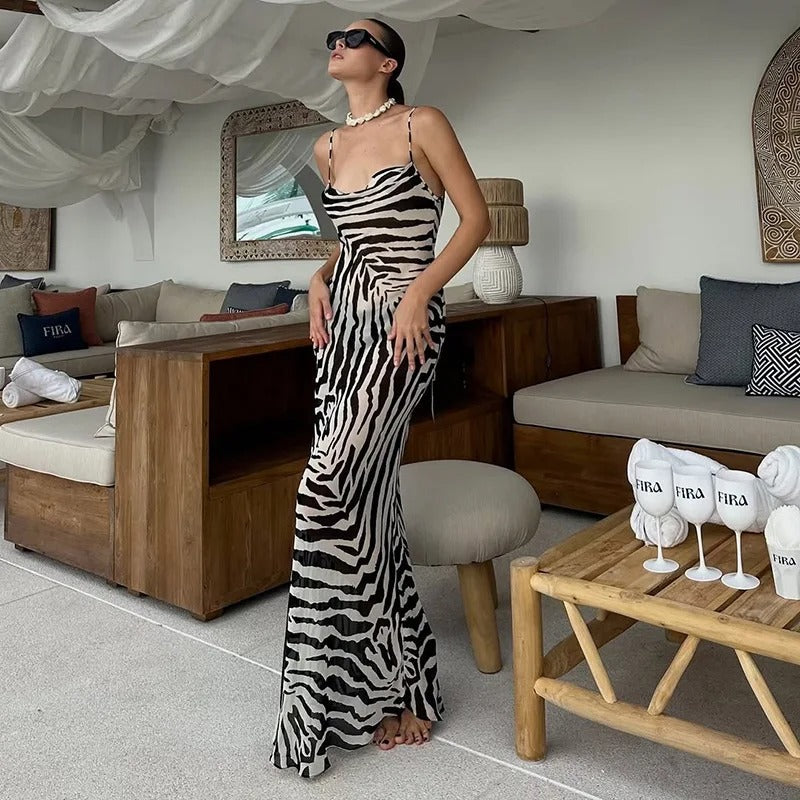 Cassandre V Neck Slip Summer Party Maxi Dress