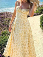 Yellow Floral Formal Summer Midi Dress