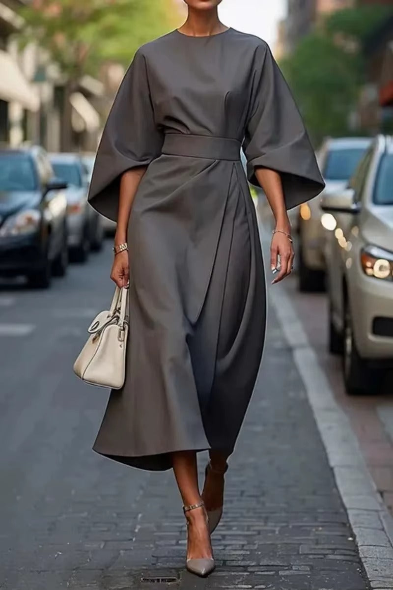 Crew Neck Midi Work Dress