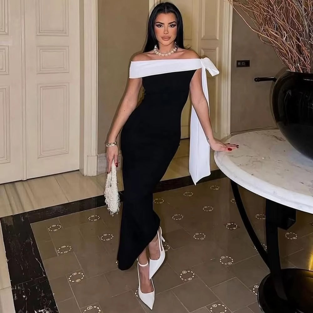 Valentina Elegant Off Shoulder Evening Gown Midi Dress