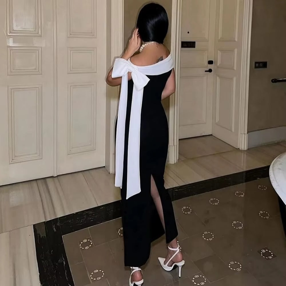 Valentina Elegant Off Shoulder Evening Gown Midi Dress