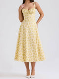 Yellow Floral Formal Summer Midi Dress
