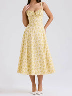 Yellow Floral Formal Summer Midi Dress