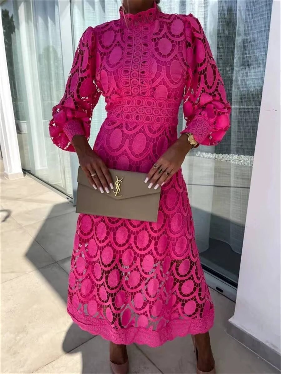 Pink Lace Summer Party Maxi Dress