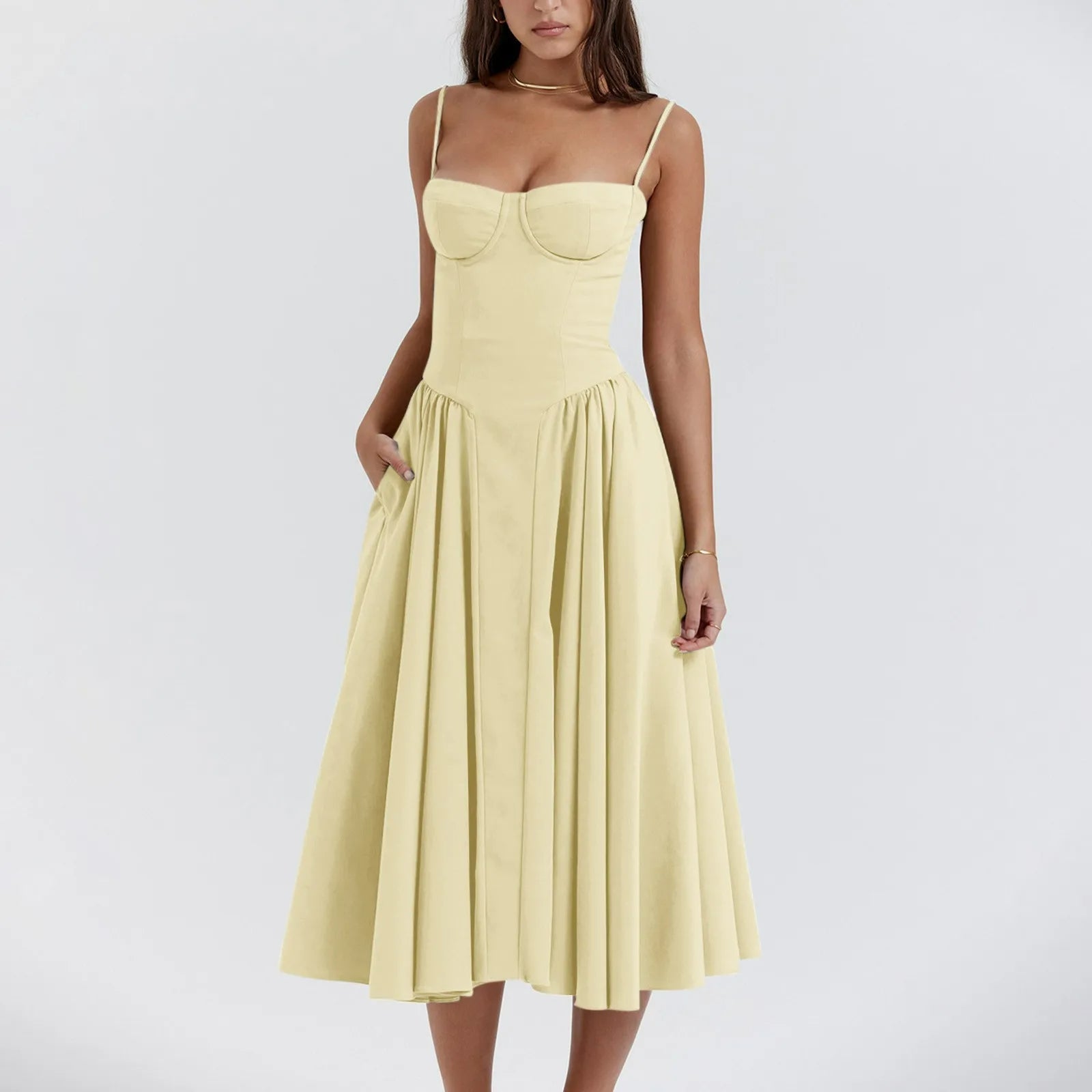 Odette Cute Corset Cocktail Midi Dress